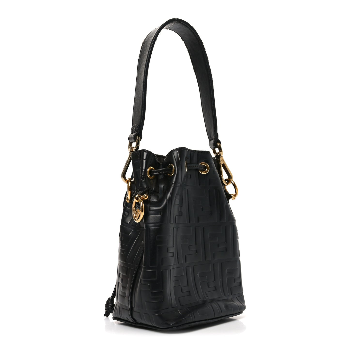 Vitello Liberty F is Fendi FF 1974 Embossed Mini Mon Tresor Bucket Bag Black