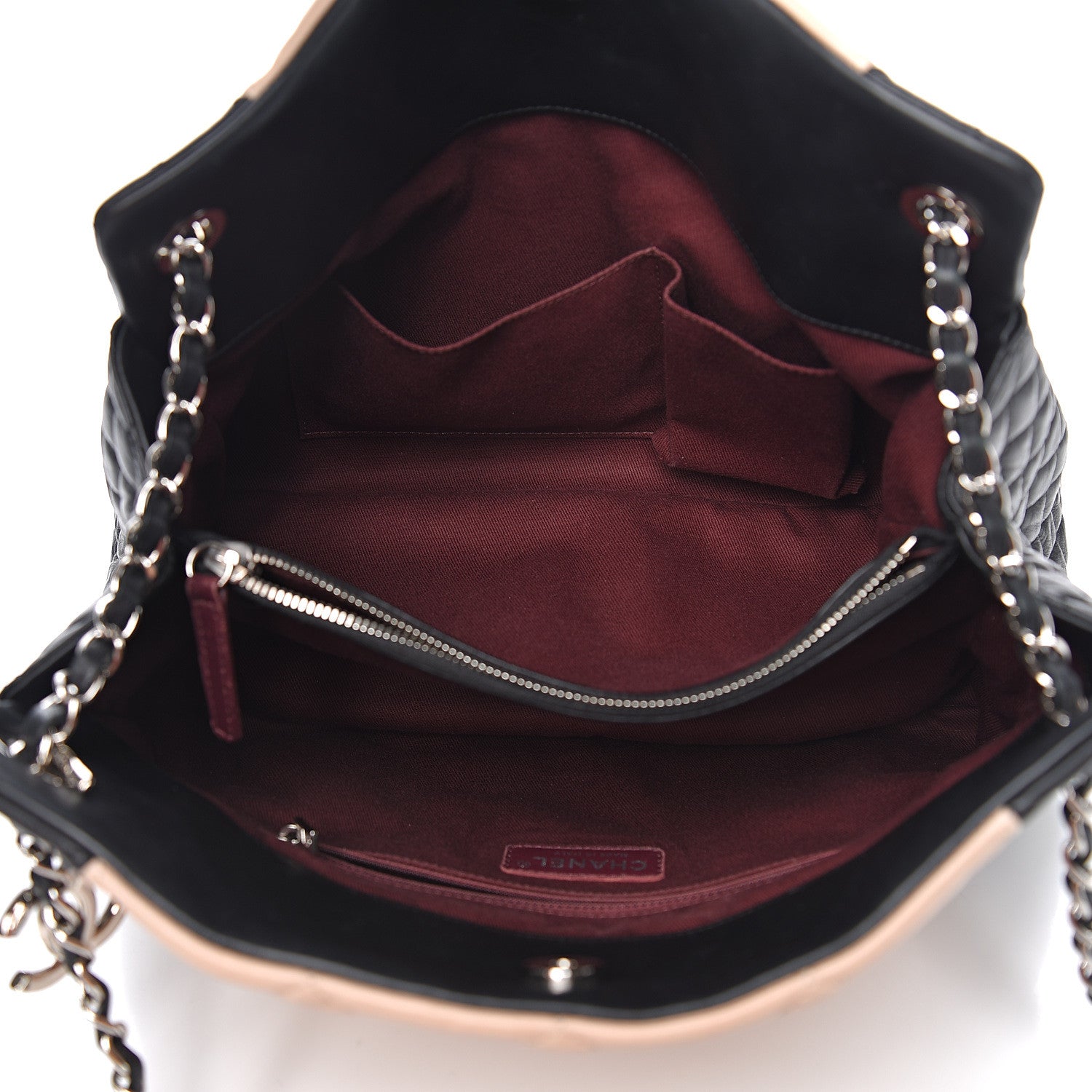 Chanel Lambskin Quilted CC Shopping Tote Black Rose Clair 4 of 15