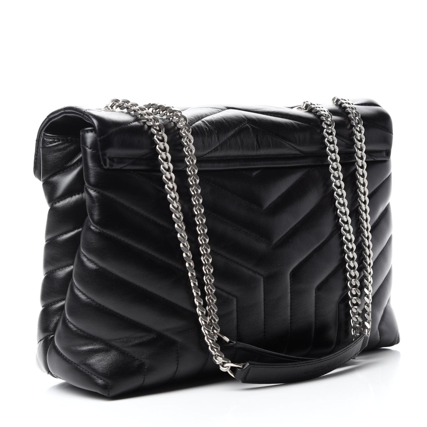 Calfskin Y Quilted Monogram Medium Loulou Chain Satchel Black