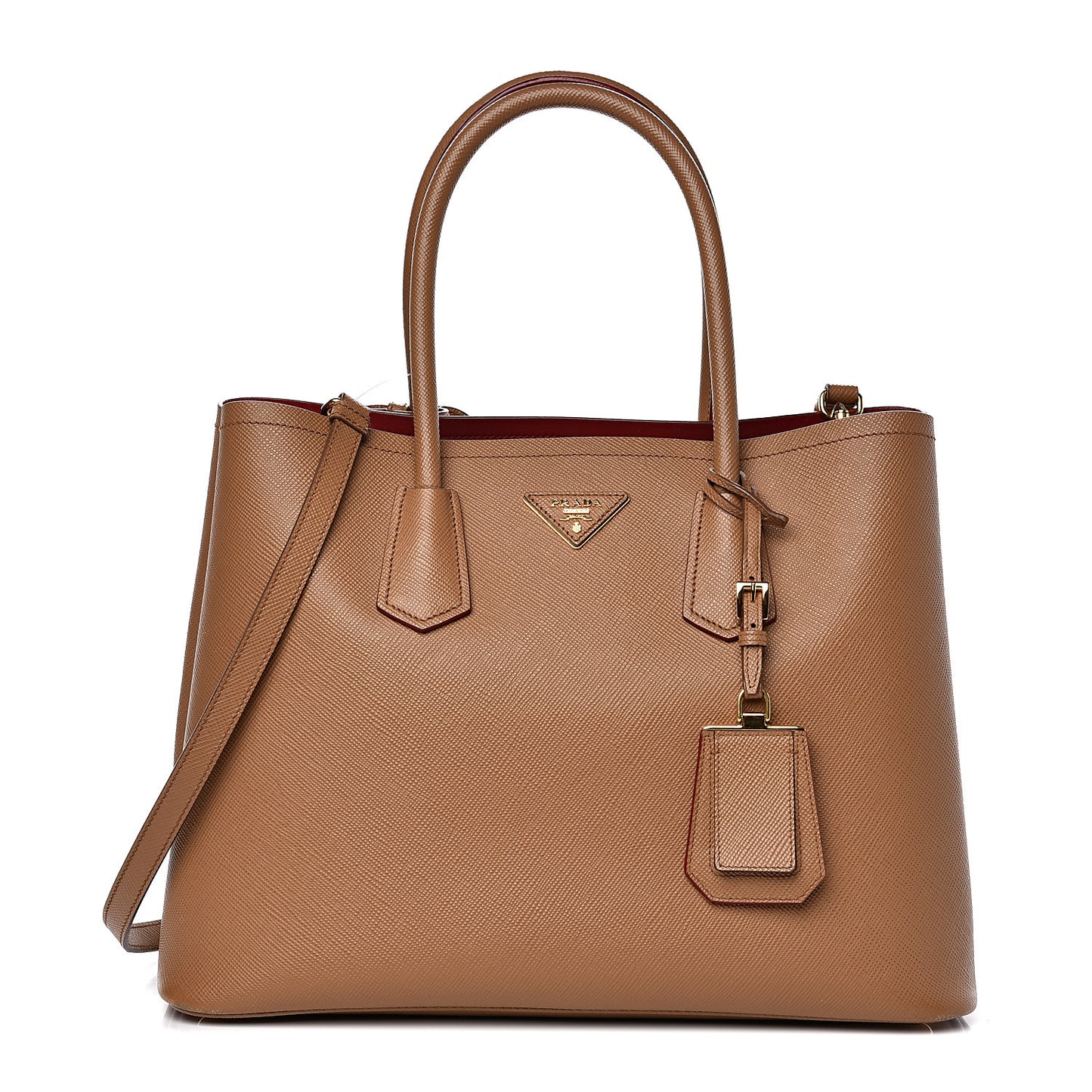 Saffiano Cuir Large Double Bag Caramel Fuoco
