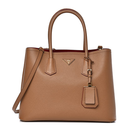 Prada Saffiano Cuir Large Double Bag Caramel Fuoco 1 of 12