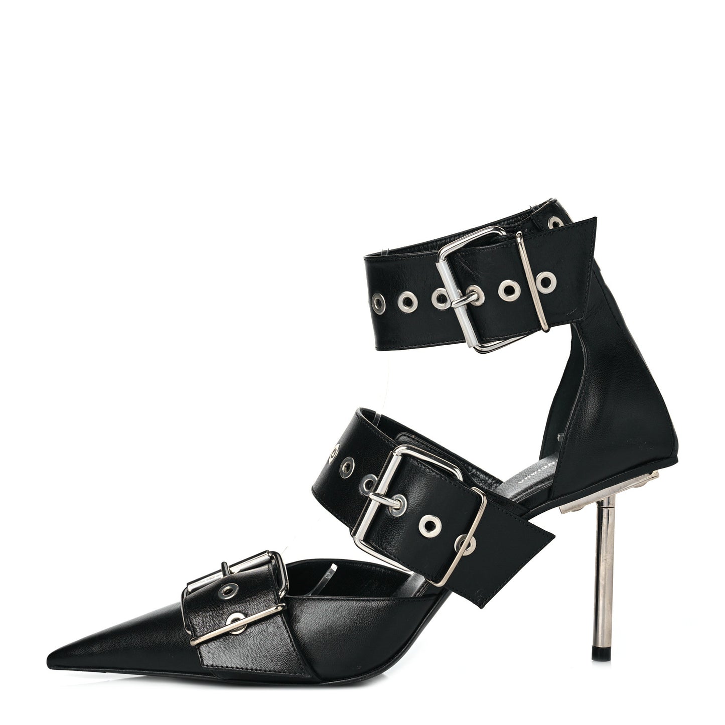 Shiny Kidskin Point Toe Buckle Pumps 38 Black