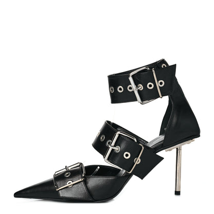 Balenciaga Shiny Kidskin Point Toe Buckle Pumps 38 Black 1 of 7