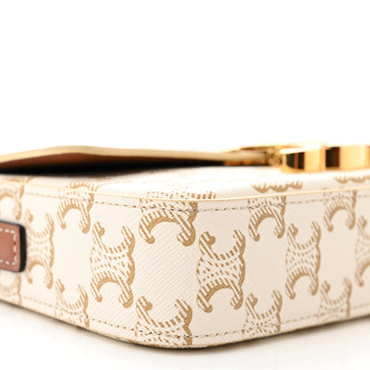 Celine Canvas Calfskin Triomphe Shoulder Bag White 8 of 9