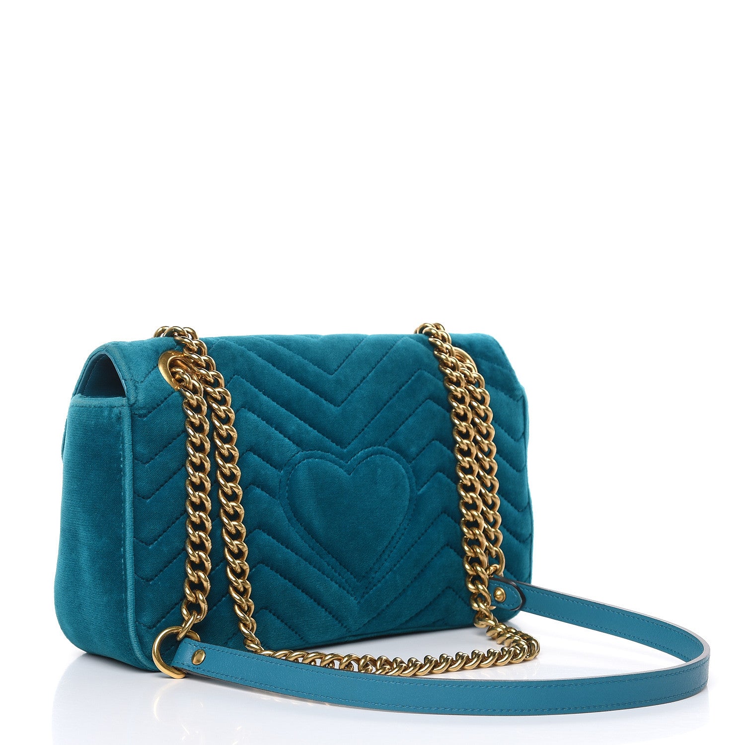 Gucci Velvet Matelasse Small GG Marmont Shoulder Bag Pavone Cyan 3 of 16