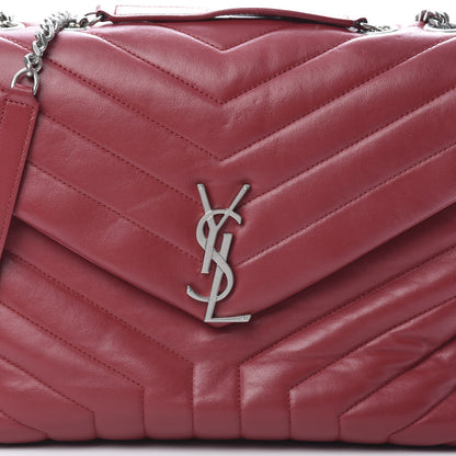 Saint Laurent Calfskin Y Quilted Monogram Medium Loulou Chain Satchel Lipstick Red 8 of 17