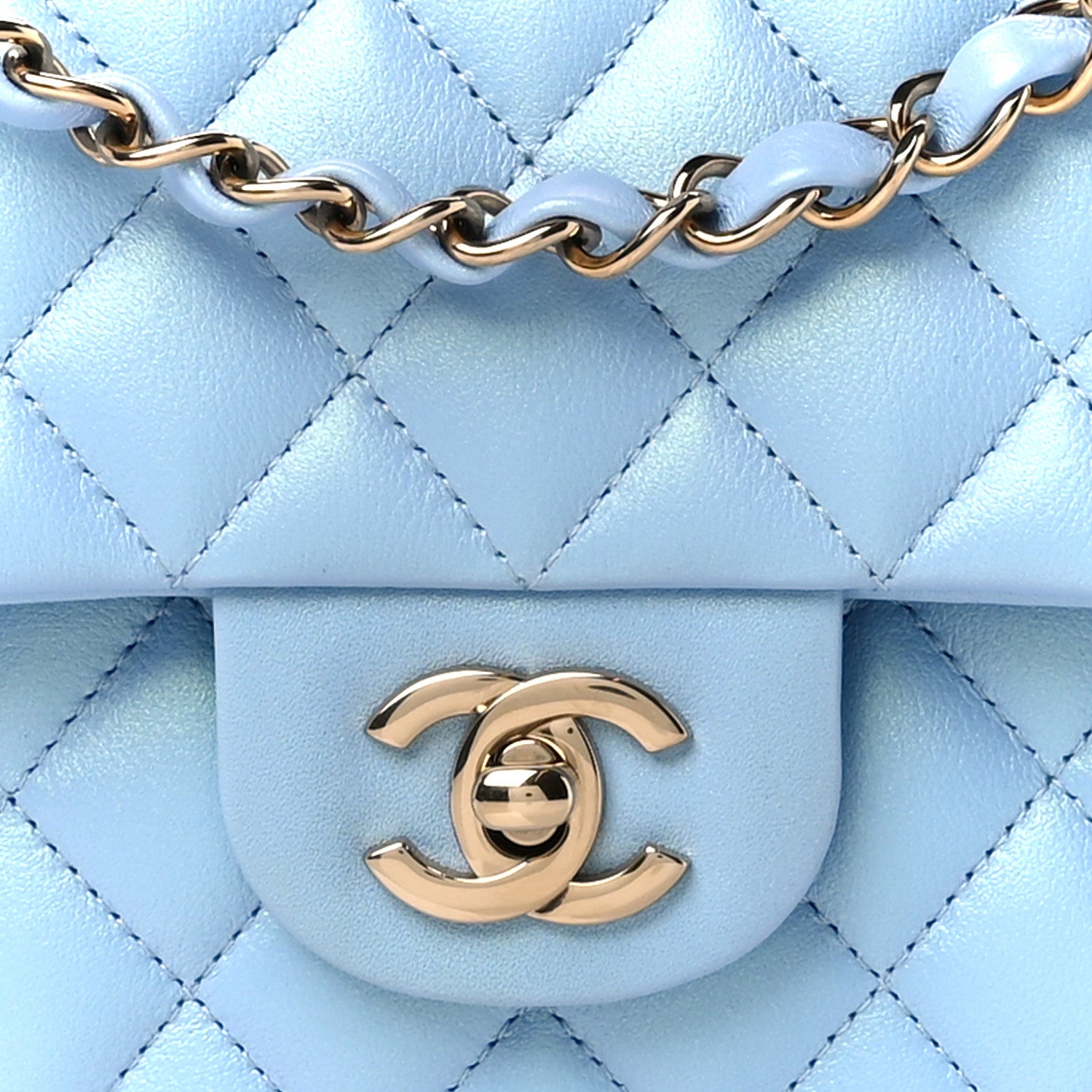 Chanel Iridescent Lambskin Quilted Medium Double Flap Light Blue 9 of 11