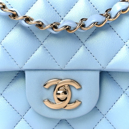 Chanel Iridescent Lambskin Quilted Medium Double Flap Light Blue 9 of 11