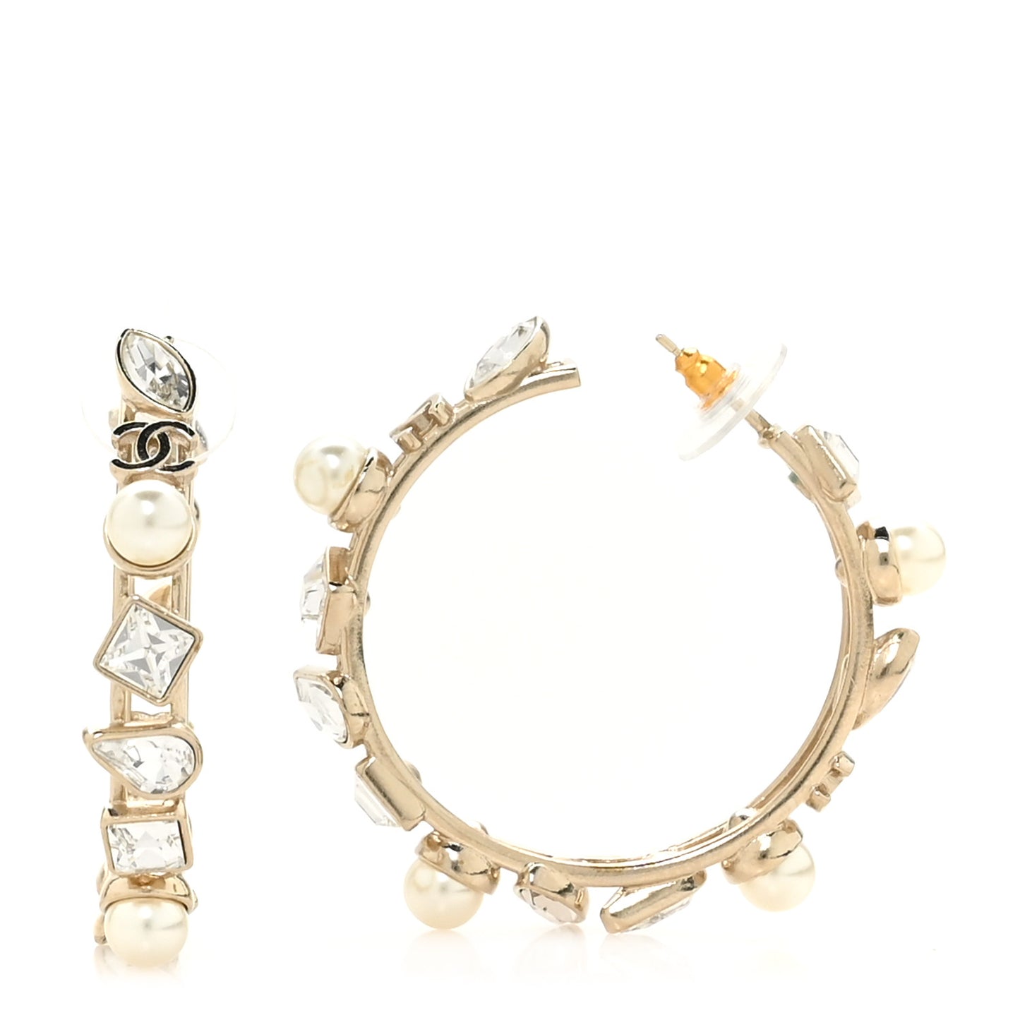 Glass Pearl Strass Snowfall Hoop Earrings Gold