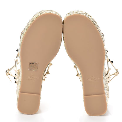Valentino Garavani Metallic Nappa Rockstud Ankle Strap Torchon Espadrille Caged 25/95mm Wedge Sandals 37 Platino 7 of 7
