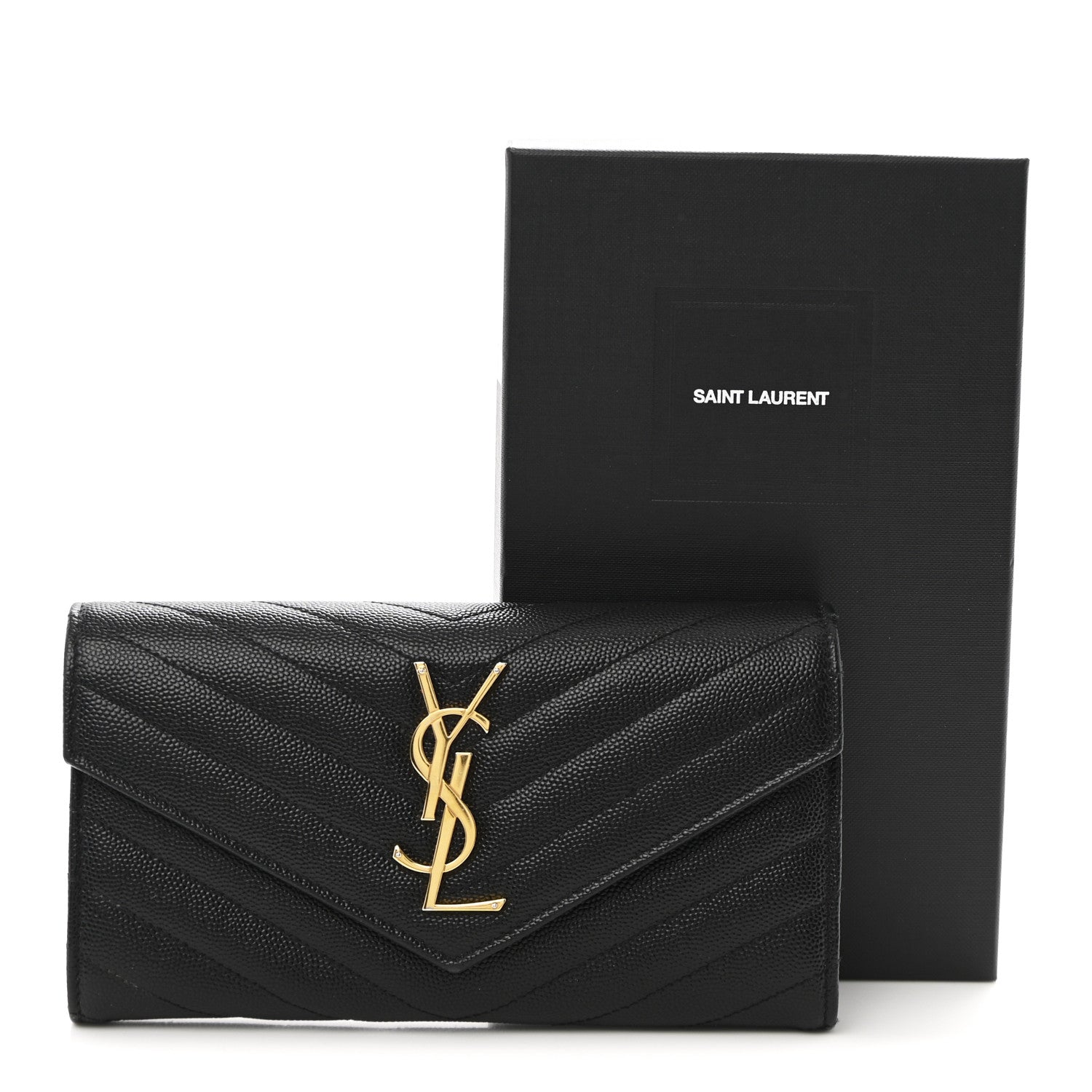 Saint Laurent Grain De Poudre Matelasse Chevron Monogram Flap Wallet Black 10 of 10