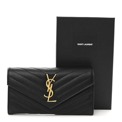 Saint Laurent Grain De Poudre Matelasse Chevron Monogram Flap Wallet Black 10 of 10