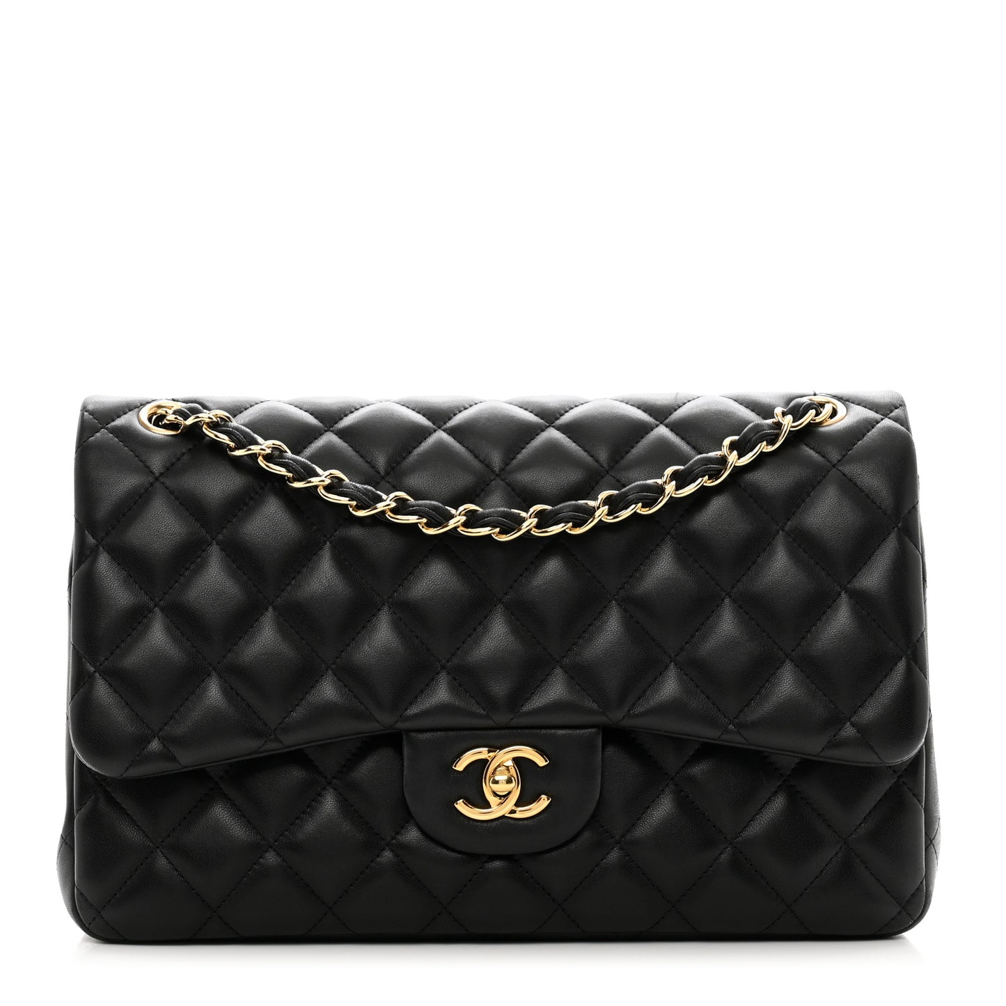 Lambskin Quilted Jumbo Double Flap Black