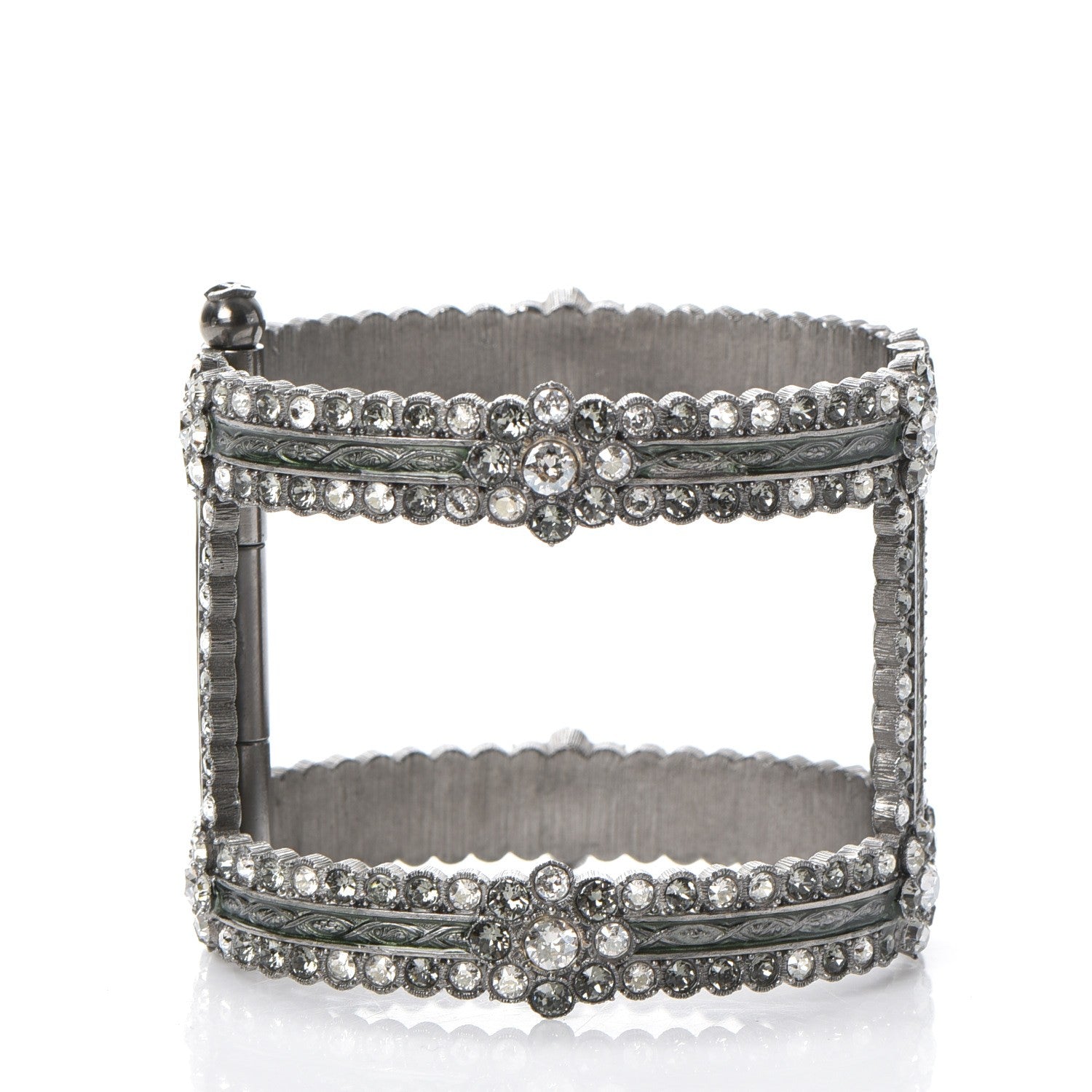 Chanel Ruthenium Crystal Cutout CC Wide Cuff 3 of 5