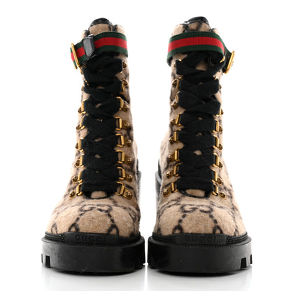Gucci Covered Wool GG Monogram Womens Lace Up Combat Ankle Boots 36 Beige Ebony Black 2 of 8