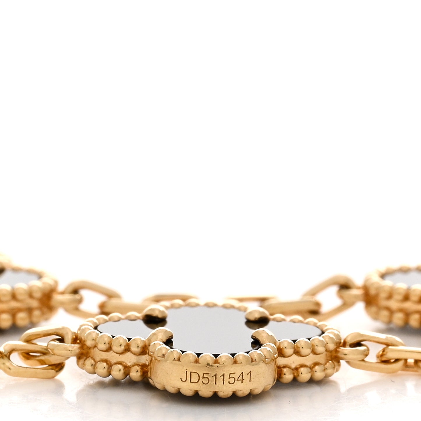 18K Yellow Gold Black Onyx 5 Motifs Vintage Alhambra Bracelet