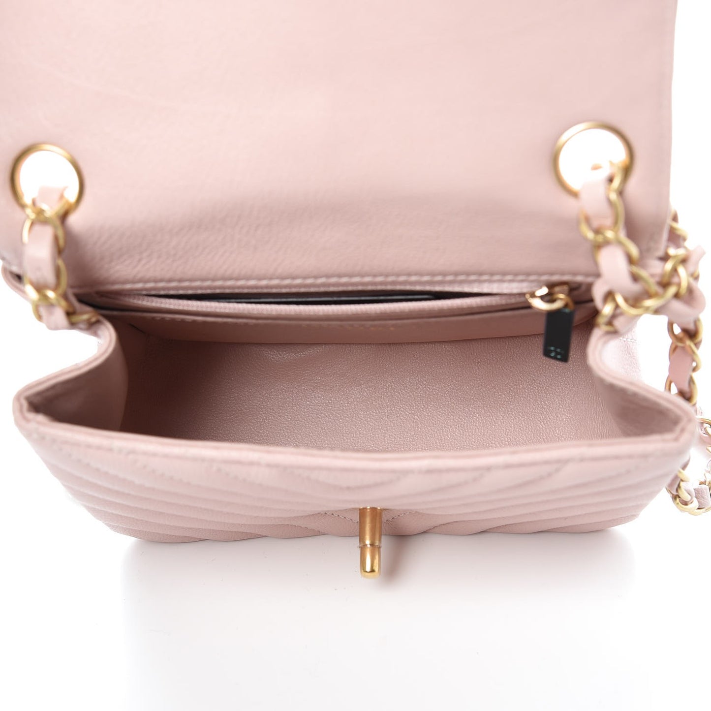 Calfskin Chevron Quilted Mini Square Flap Light Pink