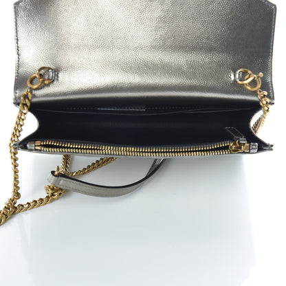 Saint Laurent Metallic Grain De Poudre Matelasse Chevron Monogram Envelope Chain Wallet Piombo Black 5 of 9