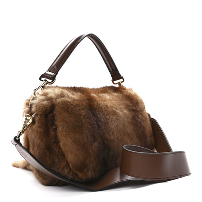 Fendi Mink Shiny Nappa Fringe Baguette Natural Miele Scuro 3 of 12