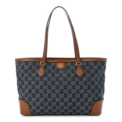 Gucci New Denim GG Monogram Medium Ophidia Shopping Tote Blue Tea Cuir 1 of 11
