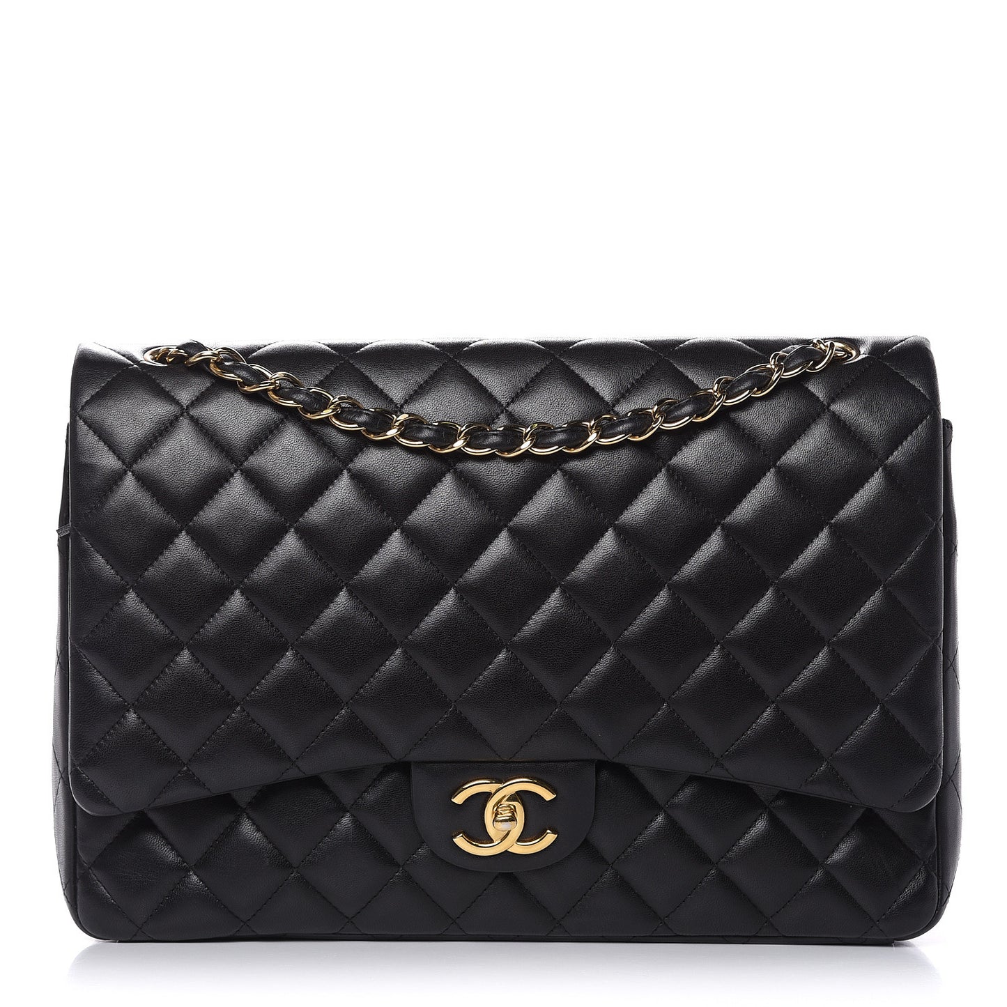 Lambskin Quilted Maxi Double Flap Black