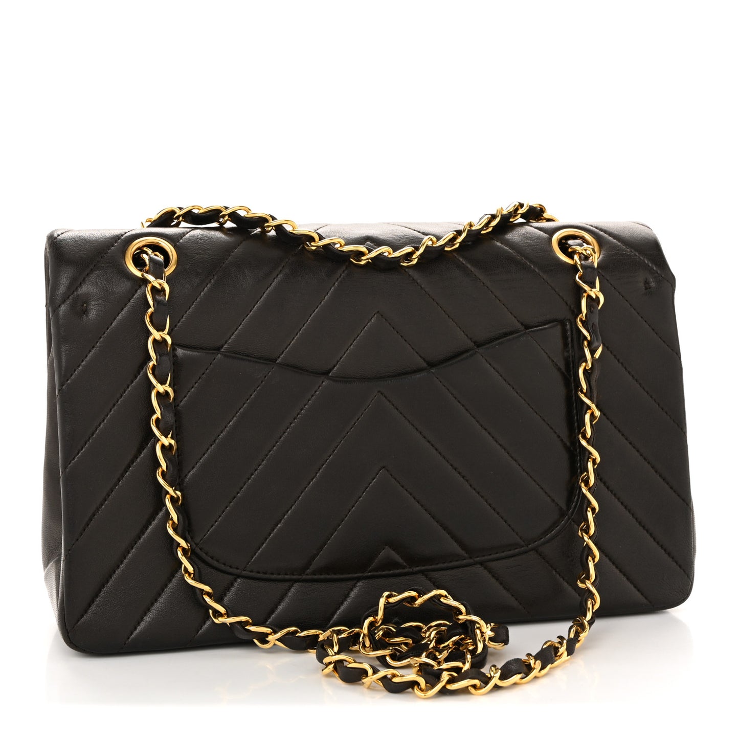 Lambskin Chevron Quilted Medium Double Flap Dark Brown