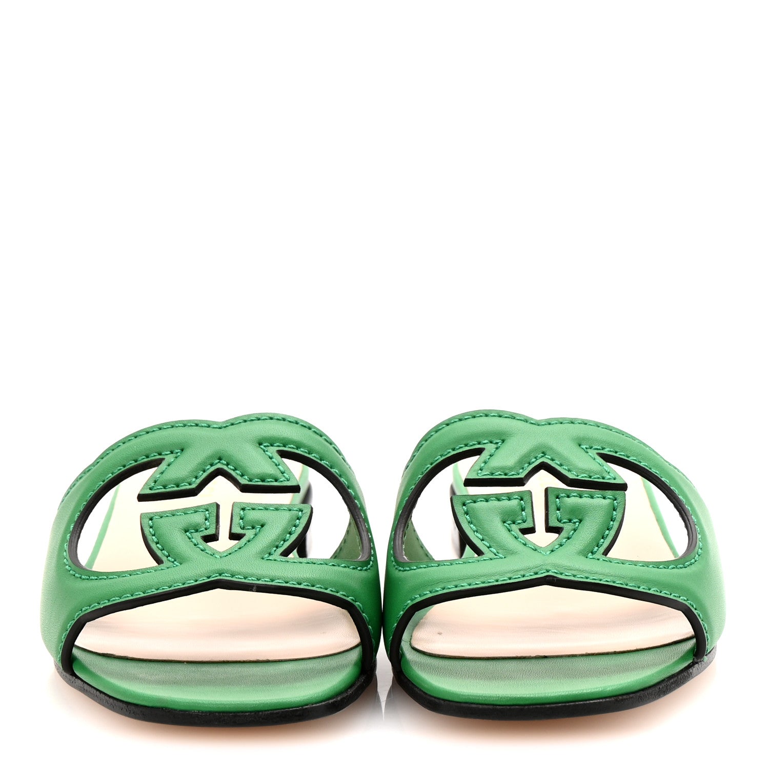 Gucci Cosmos Softy Calfskin Interlocking G Cut Out Slide Sandals 35 New Shamarock 3 of 9