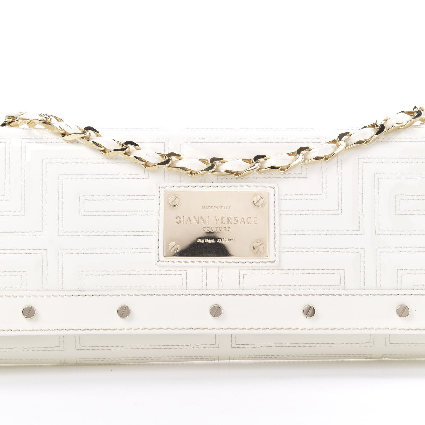 Patent Couture Chain Clutch White