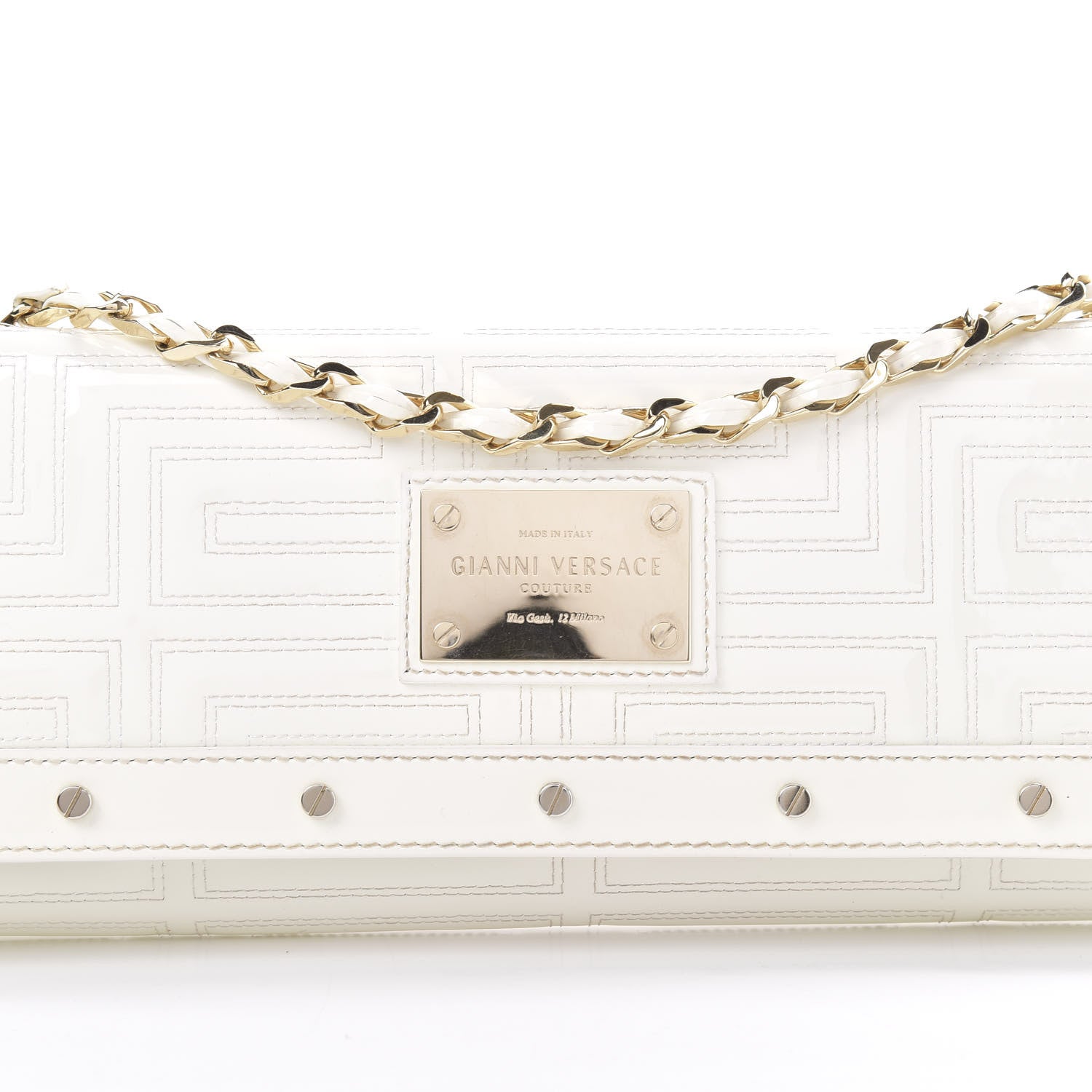 Versace Patent Couture Chain Clutch White 7 of 9