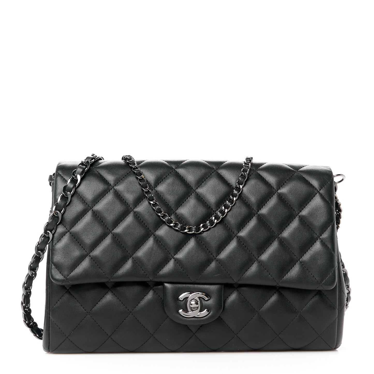 Lambskin Quilted Clutch with Chain Flap Black