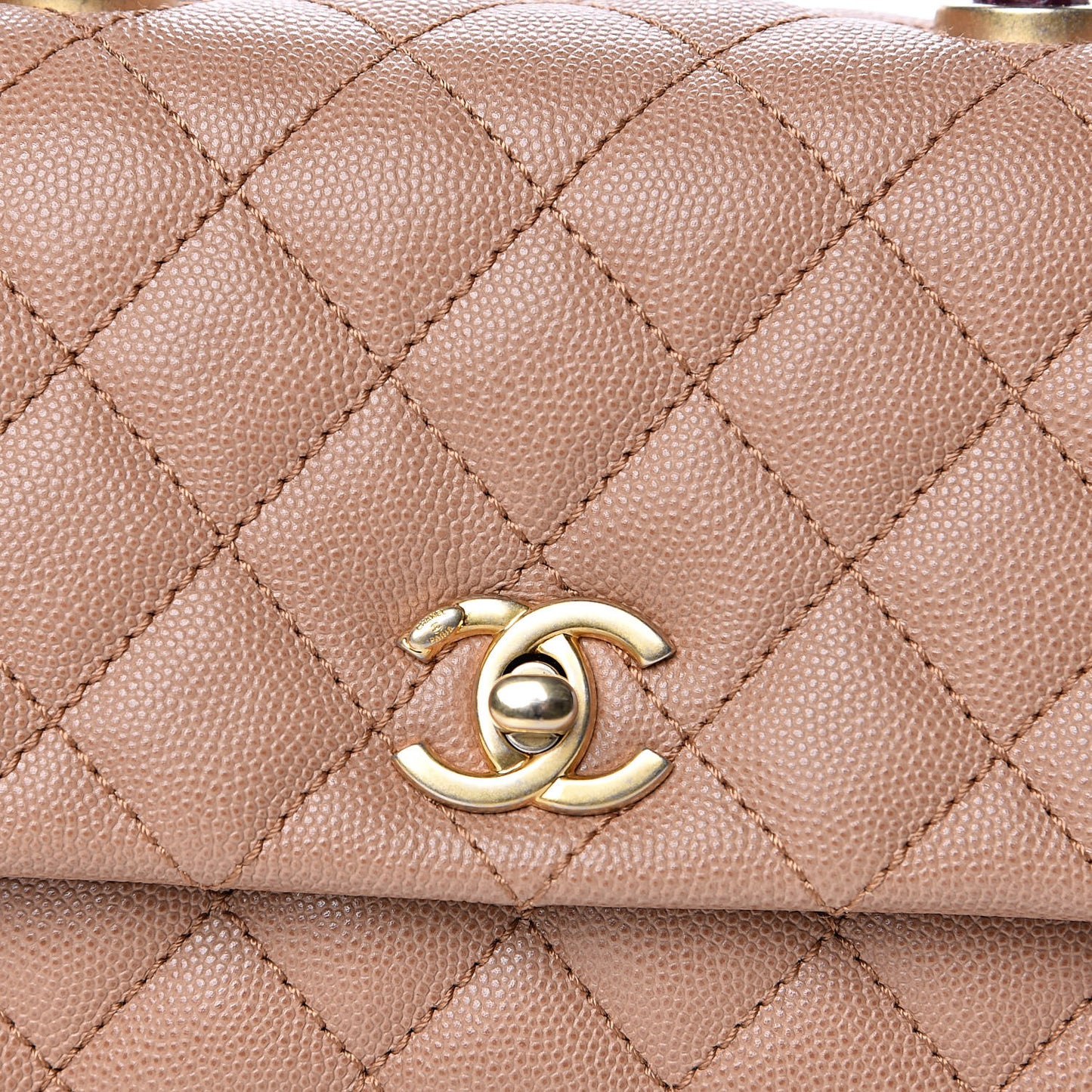 Caviar Lizard Quilted Mini Coco Handle Flap Beige