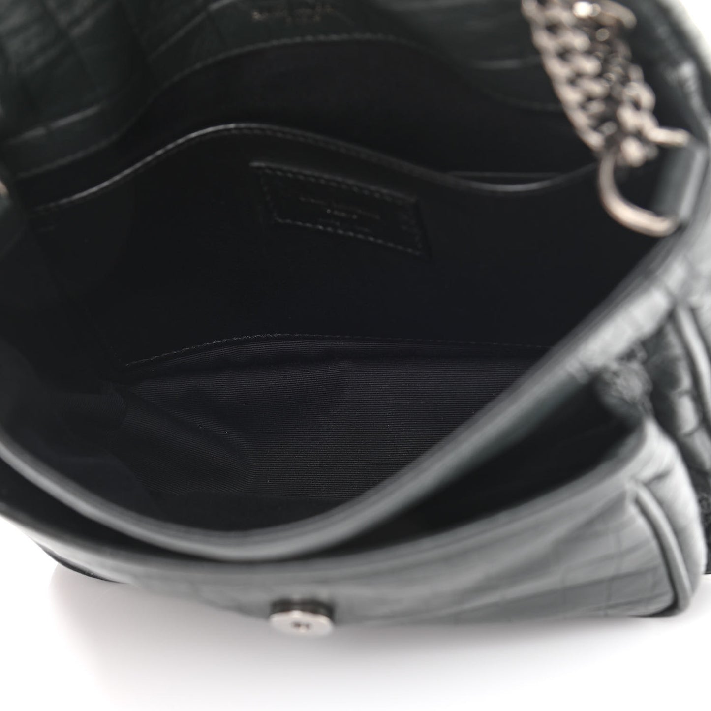 Calfskin Crocodile Embossed Monogram Baby Niki Chain Satchel Algea