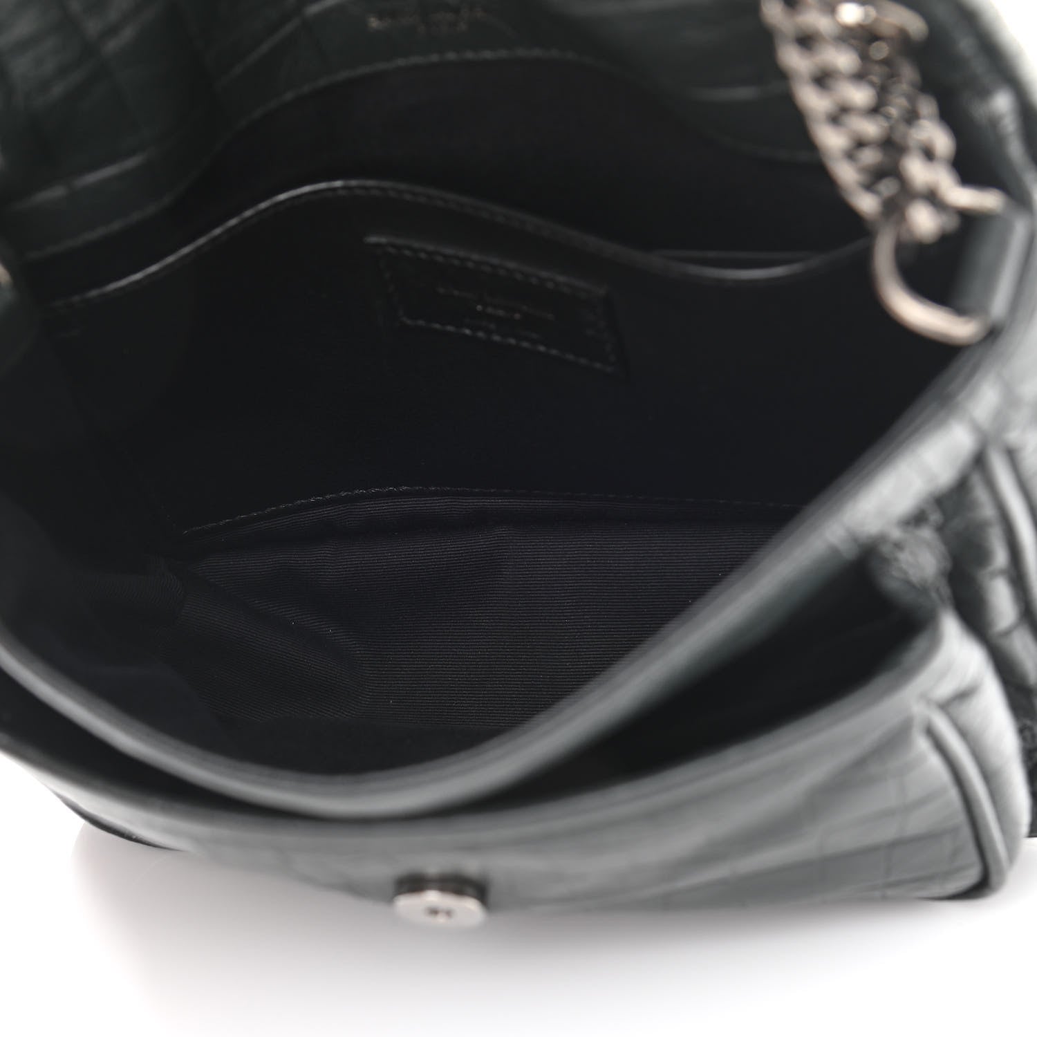 Saint Laurent Calfskin Crocodile Embossed Monogram Baby Niki Chain Satchel Algea 4 of 11