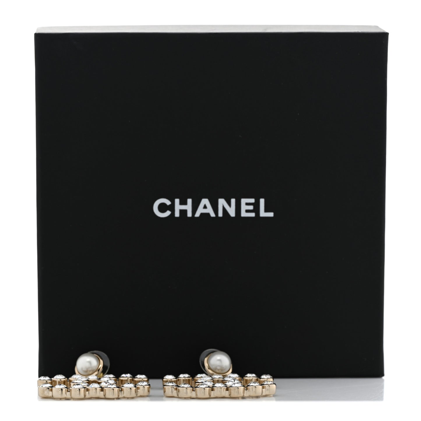 Crystal Pearl Large CC Drop Earrings Gold