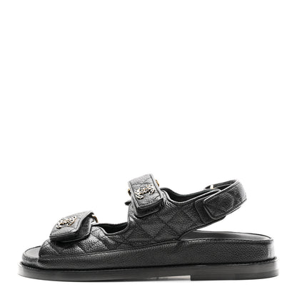 Chanel Grained Calfskin Velcro Dad Sandals 35 Black 1 of 10