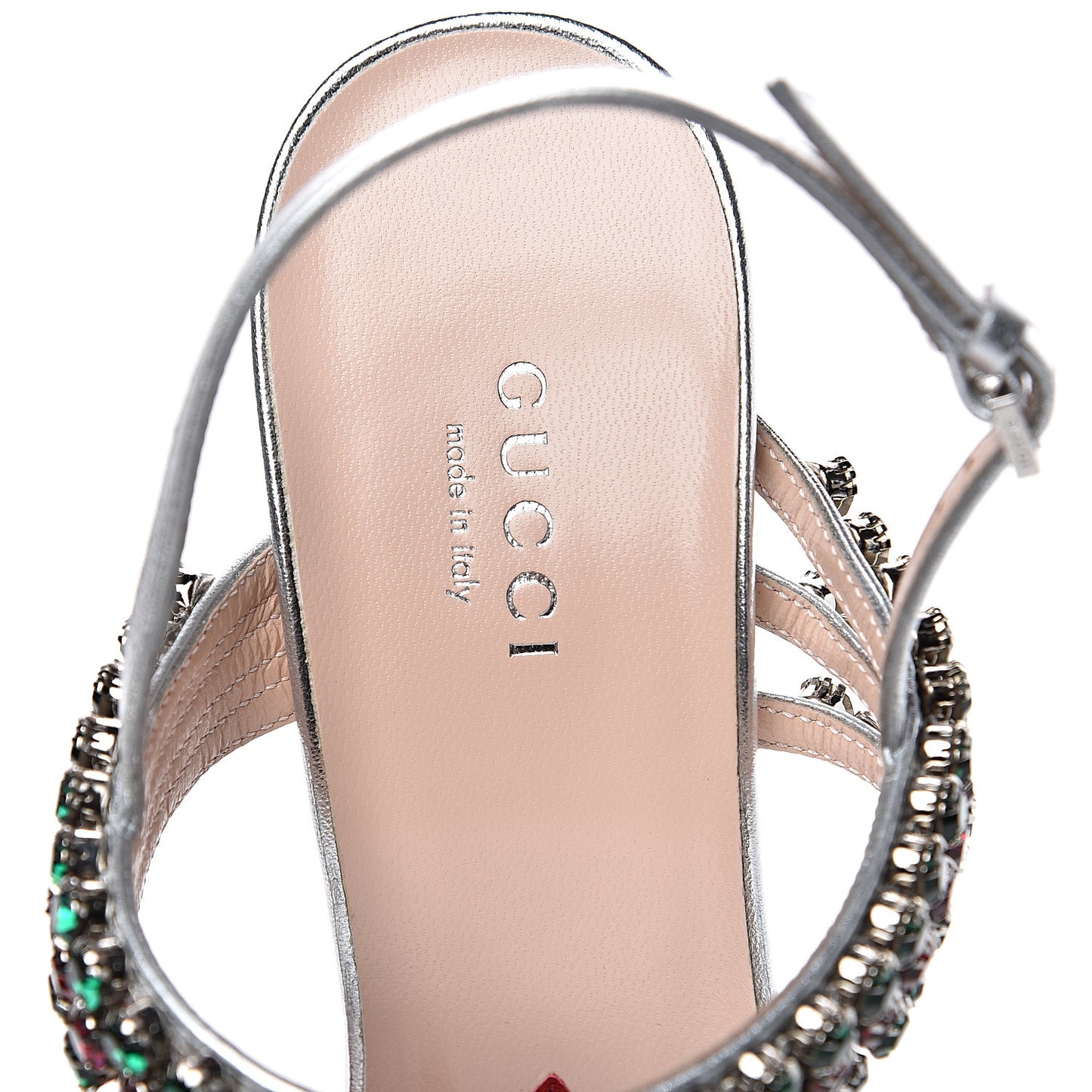 Nappa Silk Crystal Bertie High Heel Sandals 37.5 Argento