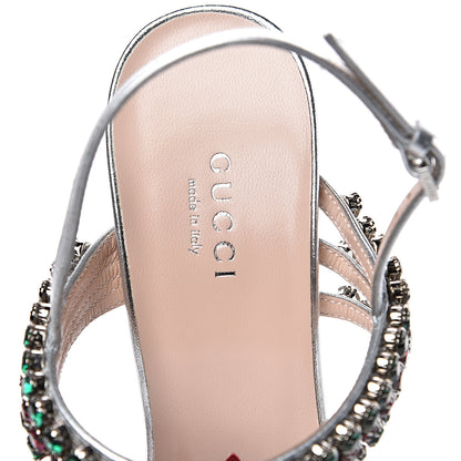 Gucci Nappa Silk Crystal Bertie High Heel Sandals 37.5 Argento 6 of 9
