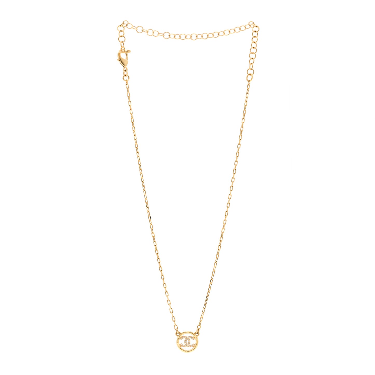 Crystal Metal CC Round Pendant Necklace Gold