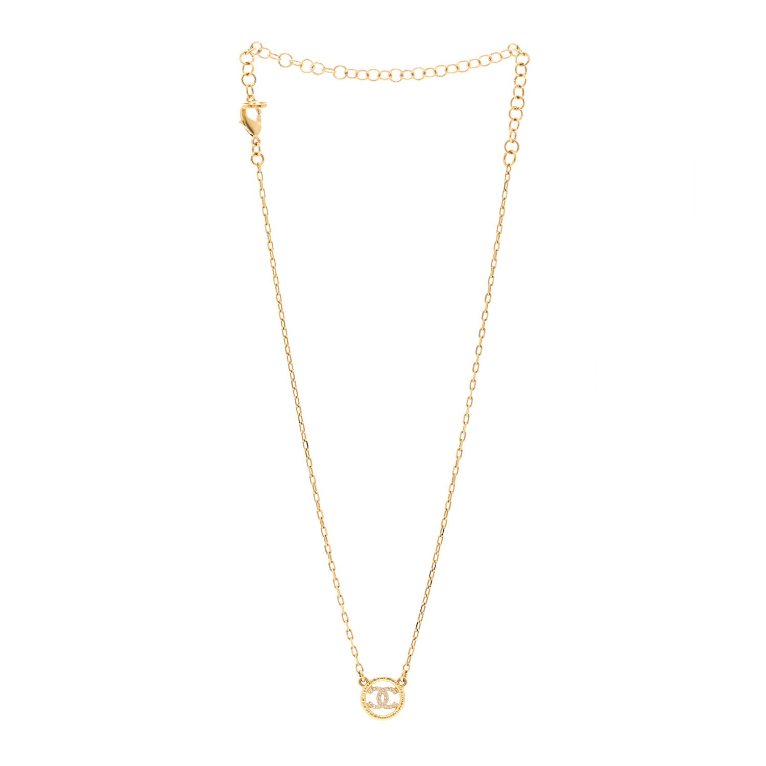Chanel Crystal Metal CC Round Pendant Necklace Gold 3 of 6