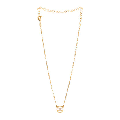Chanel Crystal Metal CC Round Pendant Necklace Gold 3 of 6