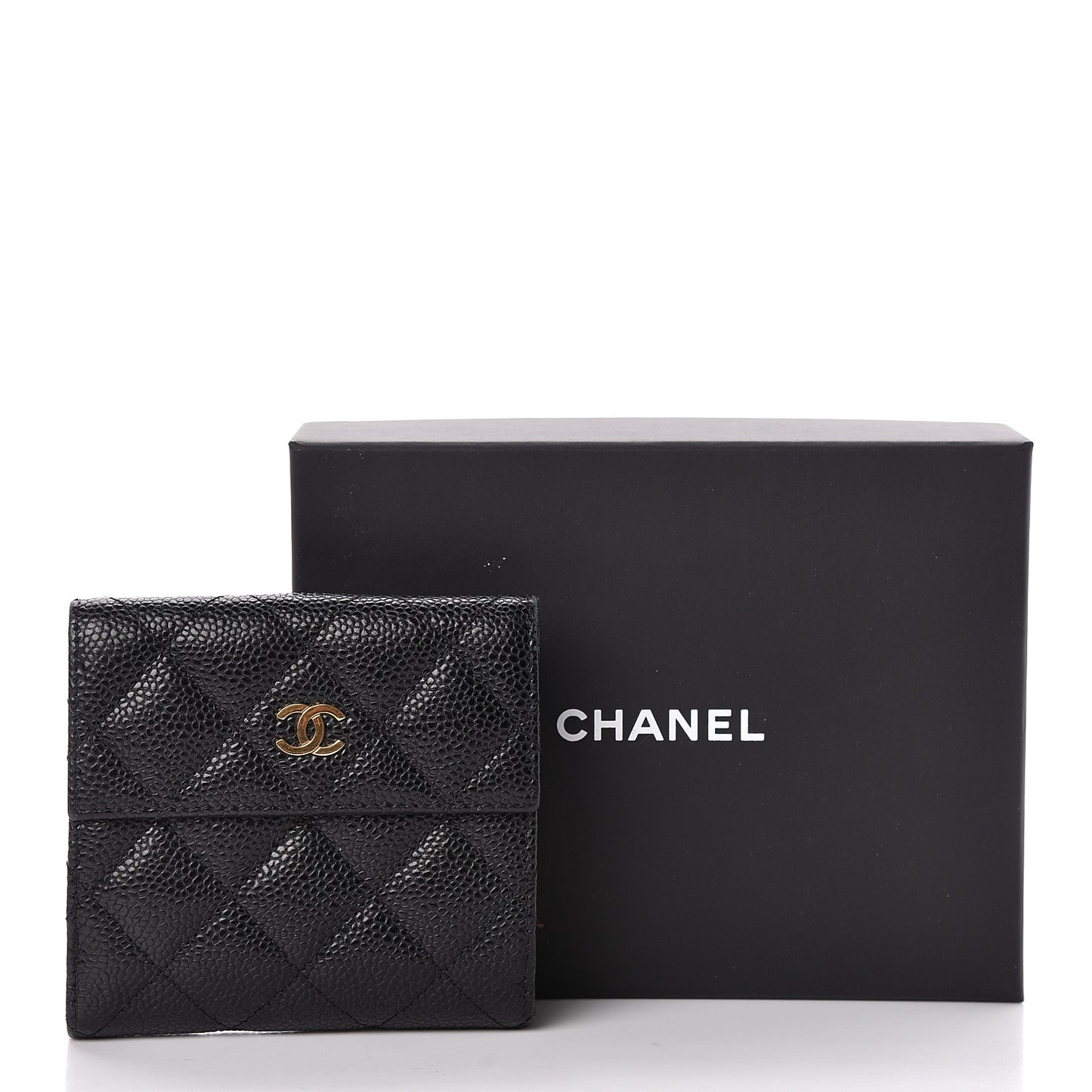 Caviar Quilted Compact French Flap Wallet Black