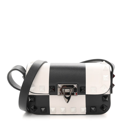 Valentino Garavani Vitello Chess Mini Rockstud Flip Lock Crossbody Bag Black White 1 of 10