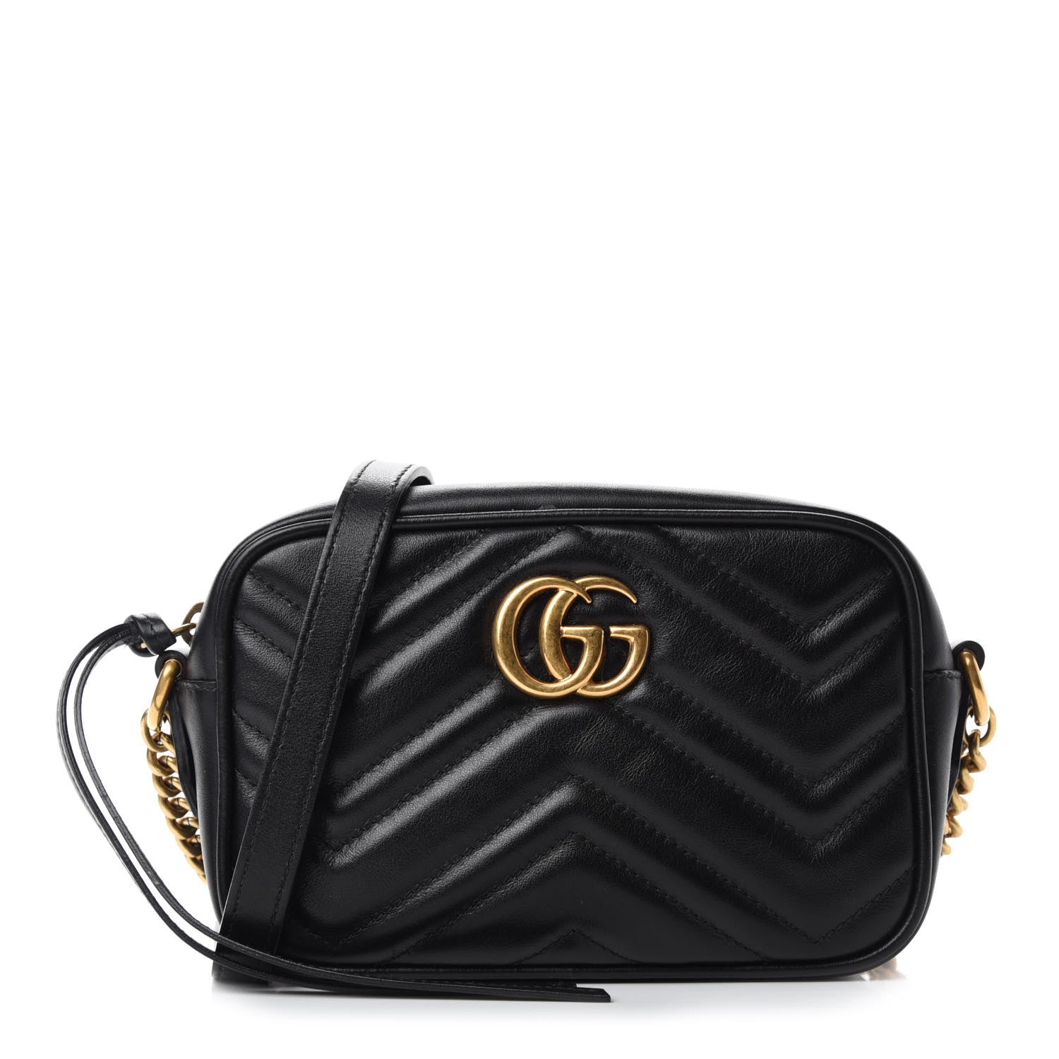 Gucci Calfskin Matelasse Mini GG Marmont Chain Shoulder Bag Black 1 of 12