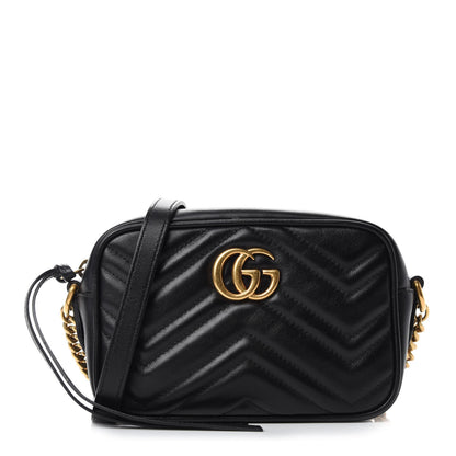 Gucci Calfskin Matelasse Mini GG Marmont Chain Shoulder Bag Black 1 of 12