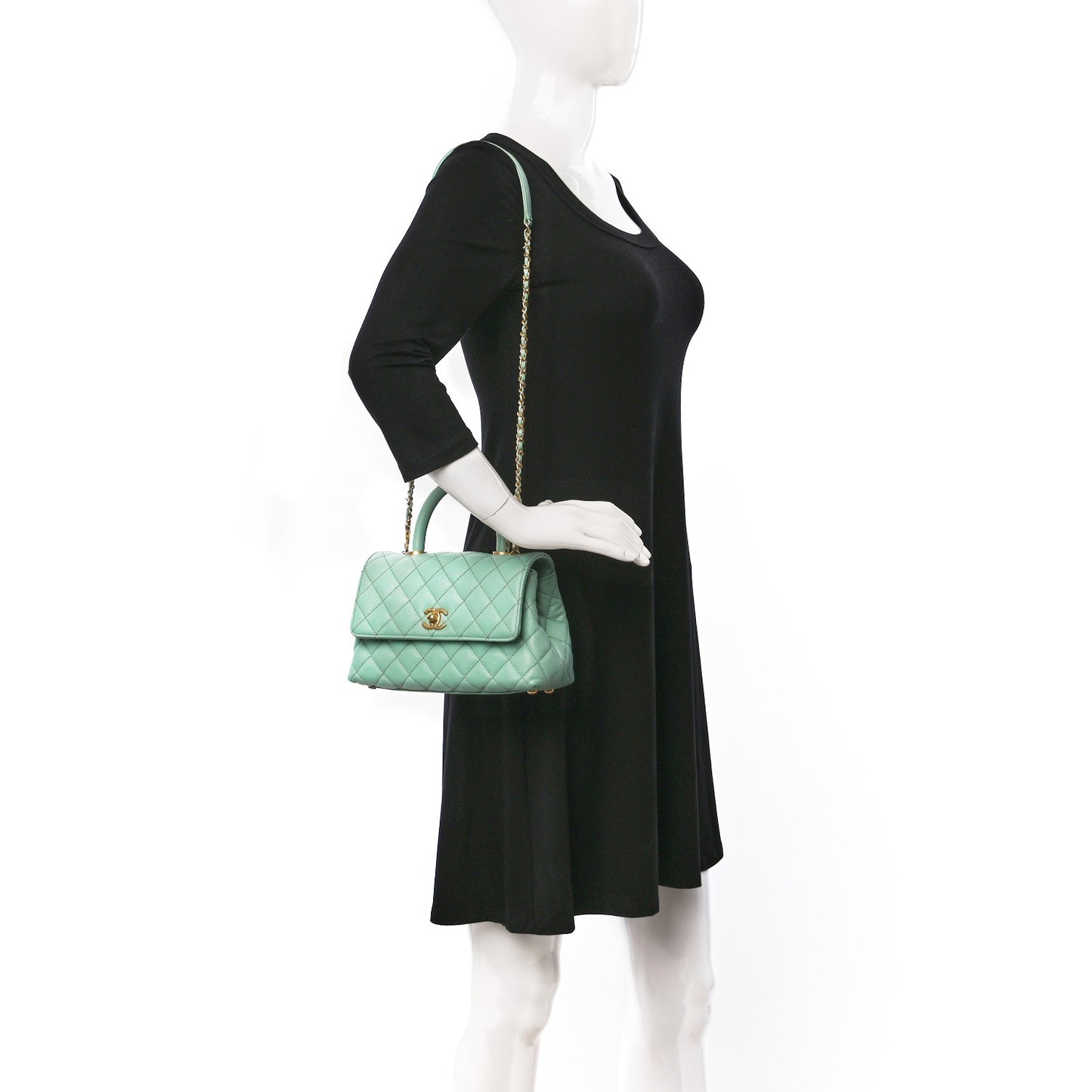 Caviar Quilted Mini Coco Chain Handle Flap Light Green