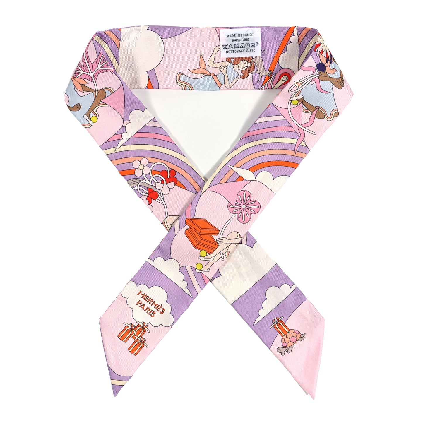 Silk Carres Volants Twilly Lilas Rose Pale Or