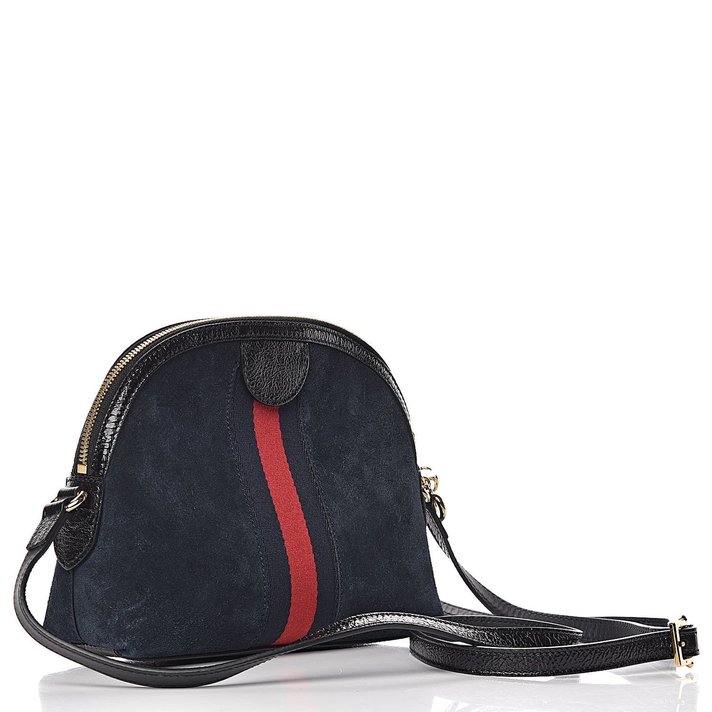 Suede Patent Dragon Embroidered Small Ophidia Dome Shoulder Bag Blue Multicolor Black