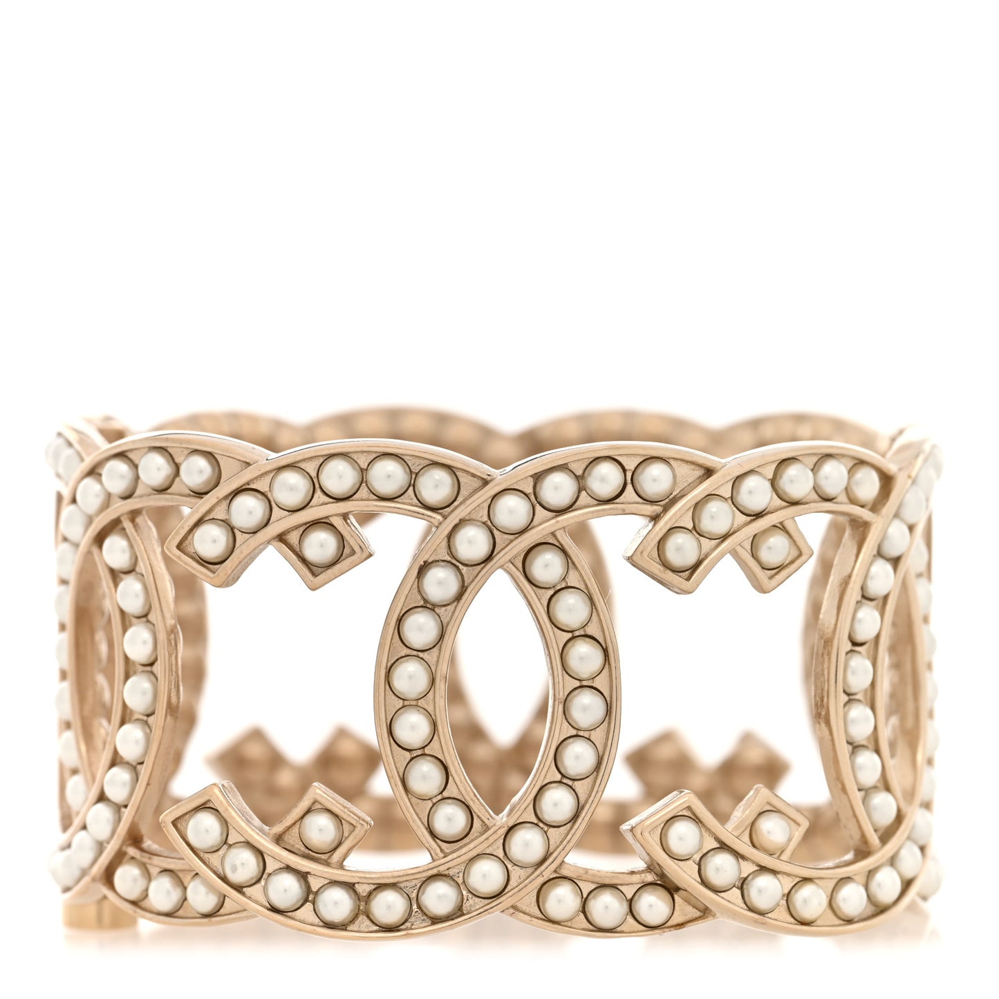 Metal Pearl CC Cuff Bracelet Gold