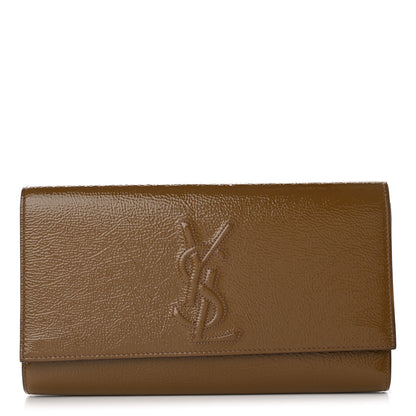 Saint Laurent Textured Patent Calfskin Monogram Large Belle De Jour Clutch Brown 1 of 15