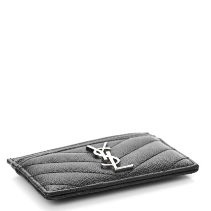 Saint Laurent Grain De Poudre Matelasse Chevron Monogram Credit Card Case Black 4 of 9